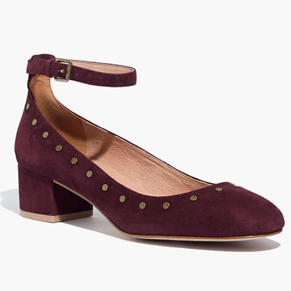 Madewell The Inez Stud Maroon Suede Ankle-Strap Shoes